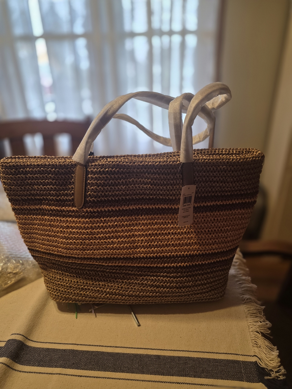 Coach Woven Straw Tote with Brown Leather Trim, NWT! - Picture 9 of 13